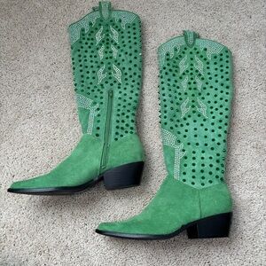 Green Nasty Gal Rhinestone Boots size 5